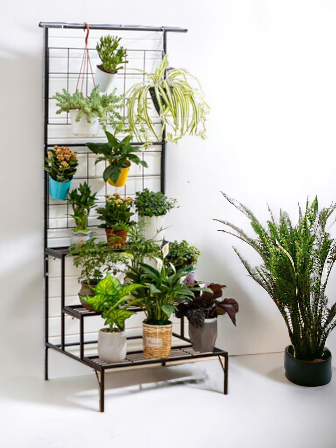 ecofynd 3 Tier Black Metal Plant Stand