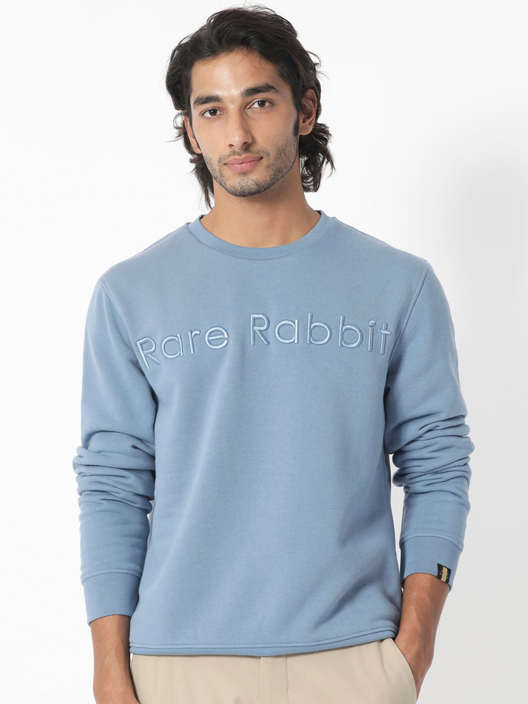 RARE RABBIT Men Oranj Typography Printed Sweatshirt