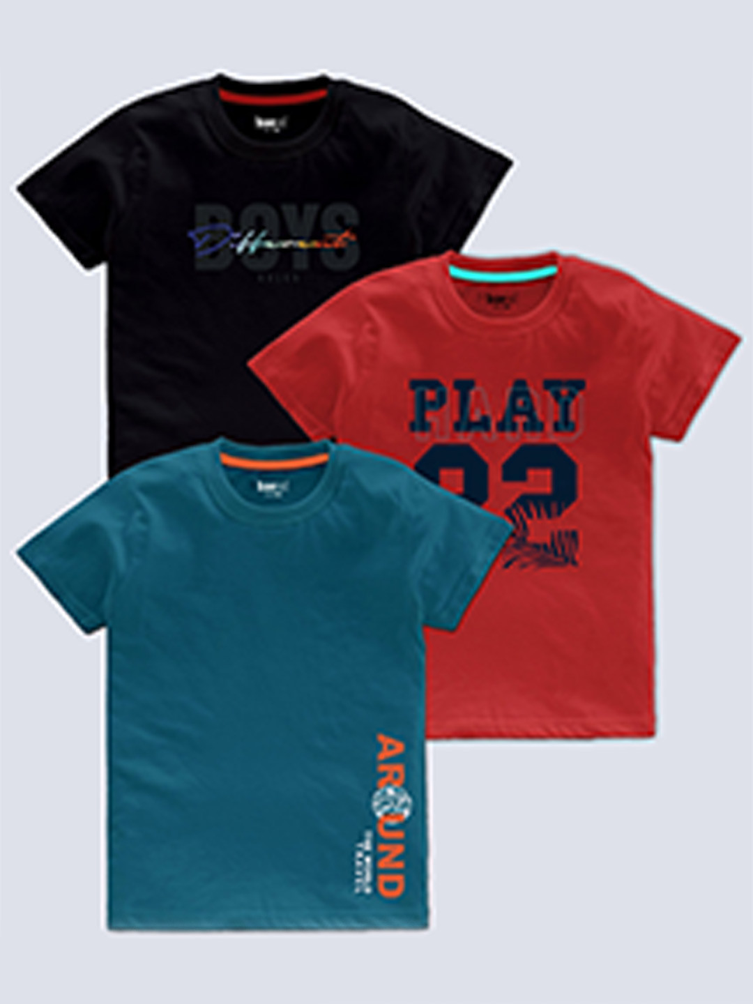 BAESD Boys Pack Of 3 Typography Printed T-shirt