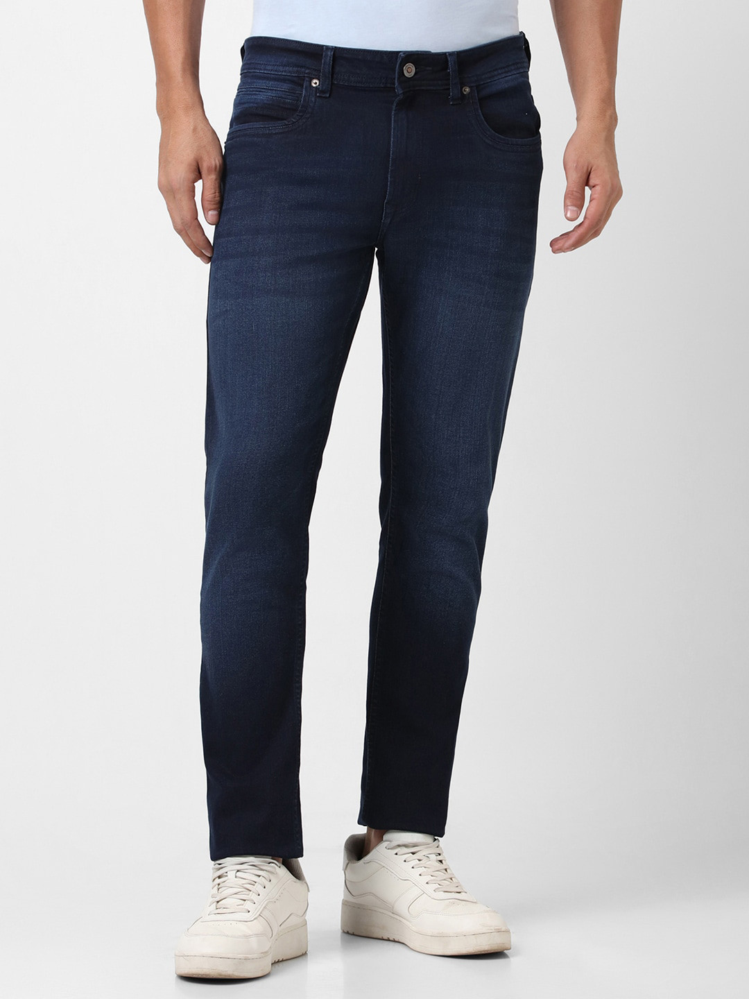 Peter England Men Tapered Fit Mid-Rise Light Fade Stretchable Jeans
