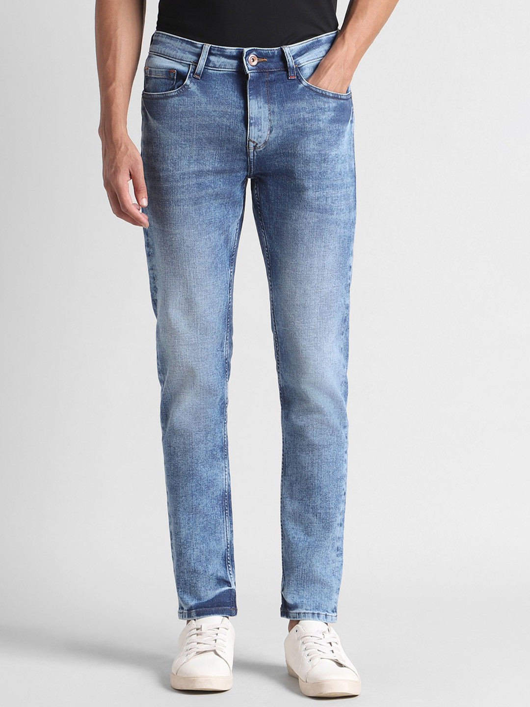 SIMON CARTER LONDON Men Clean Look Slim Fit Heavy Fade Stretchable Jeans