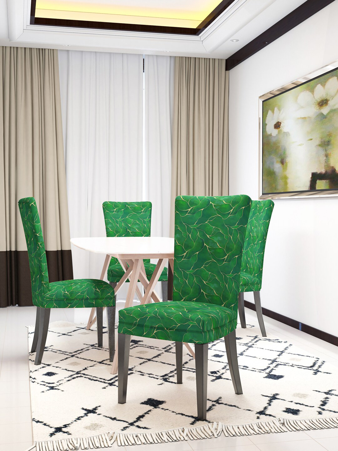 Nendle Green 4 Pieces Printed Stretchable Chair Covers