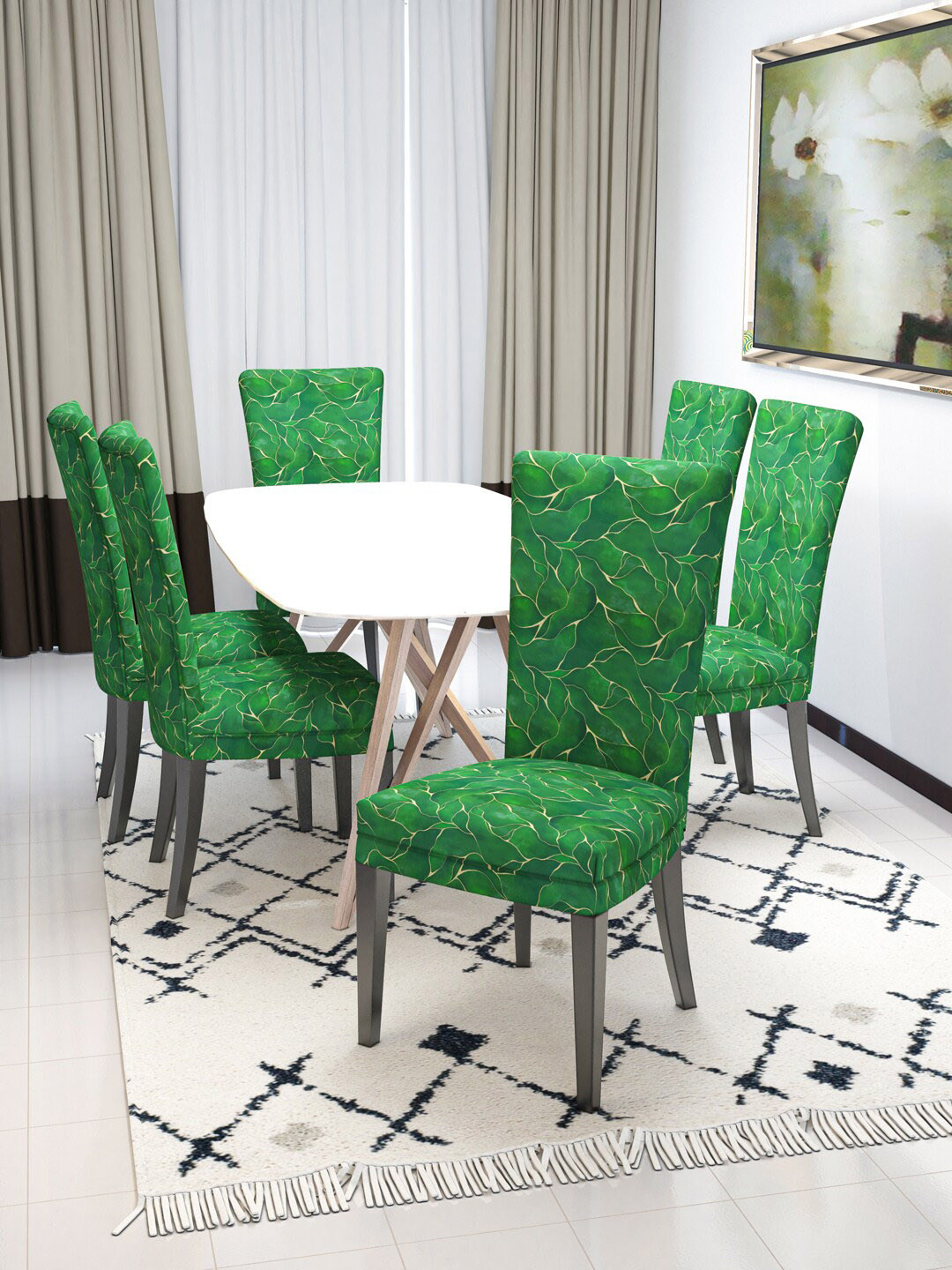 Nendle Green 6 Pieces Mandala Printed Stretchable Chair Covers