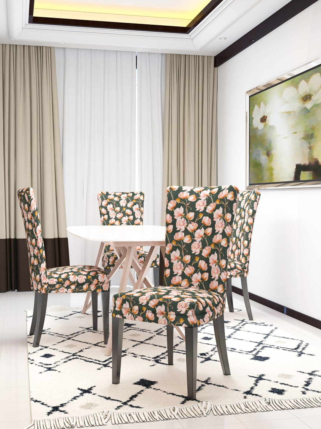 Nendle MULTITEX Green & Pink 4 Pieces Printed Chair Covers