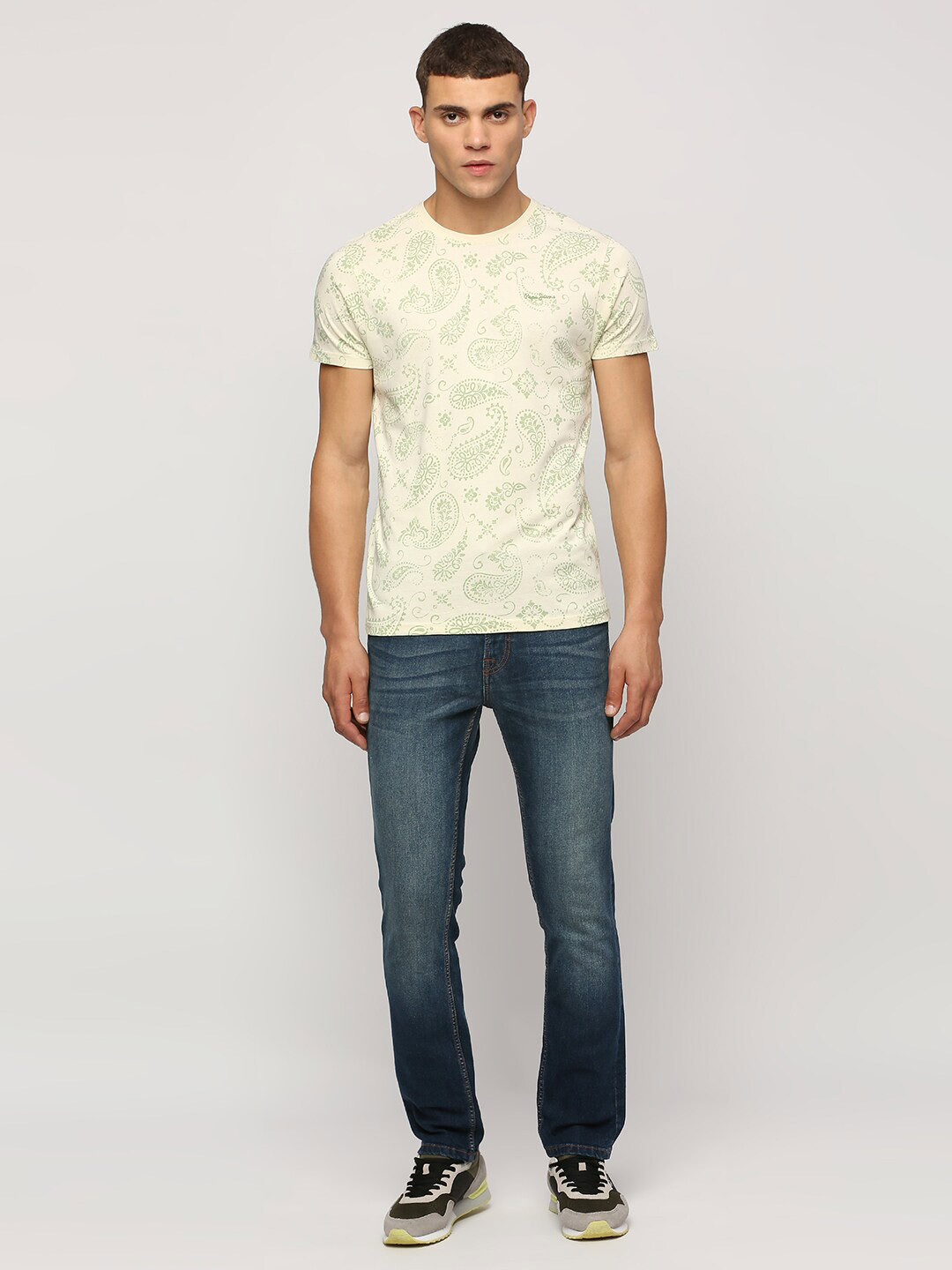 Pepe Jeans Ethnic Motifs Printed Round Neck Short Sleeve Pure Cotton Slim Fit T-shirt