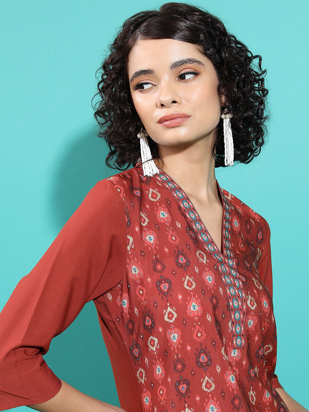 Vishudh Rust Ethnic Motif Printed Straight Kurta