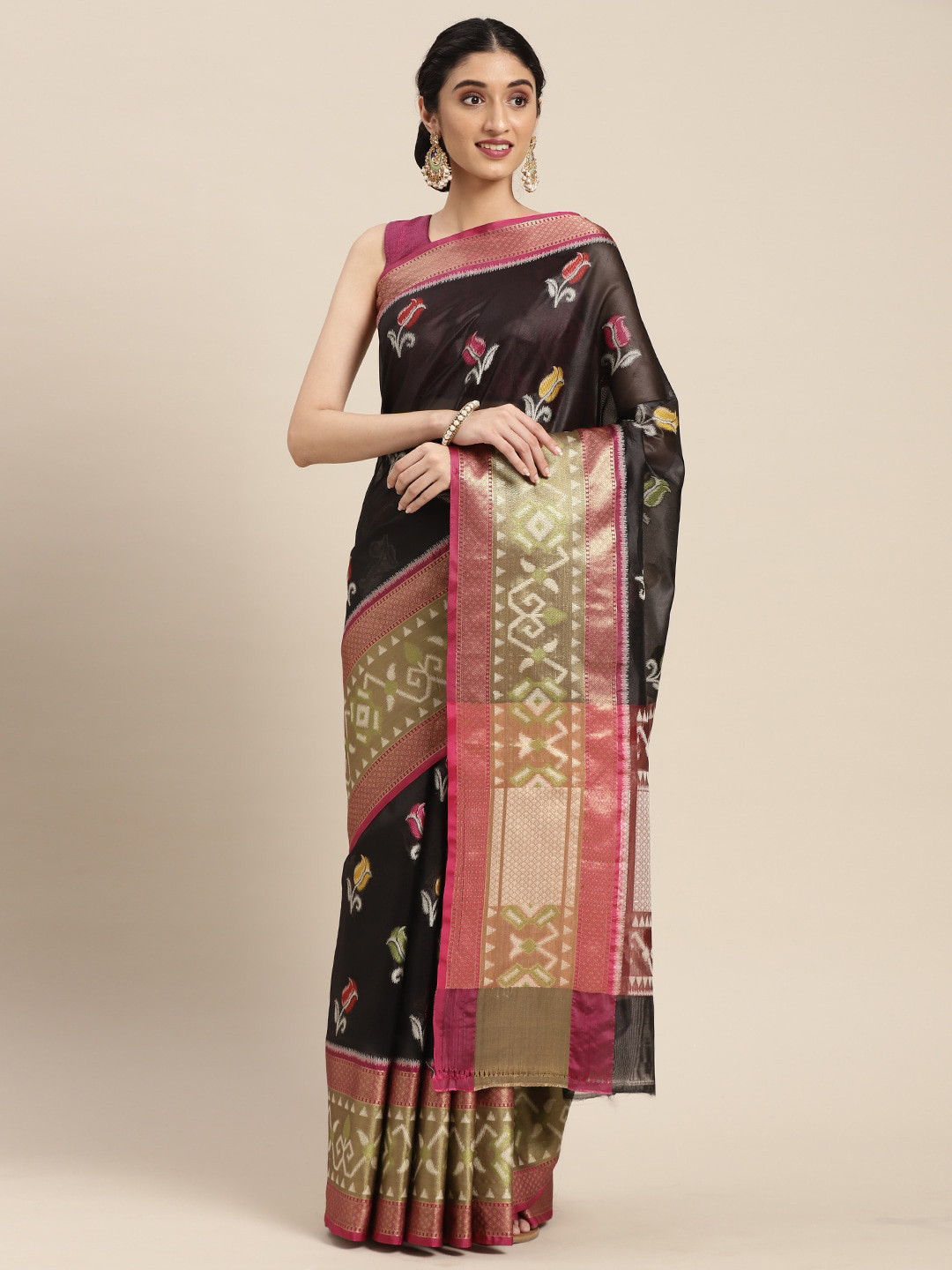 PTIEPL Banarasi Silk Works Ethnic Motifs Woven Design Zari Ikat Saree