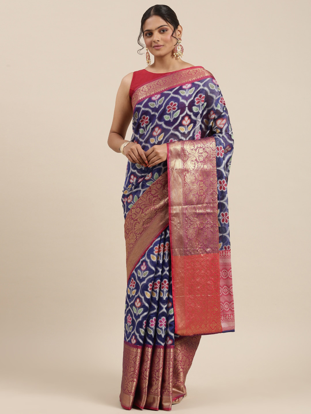PTIEPL Banarasi Silk Works Floral Woven Design Zari Ikat Saree