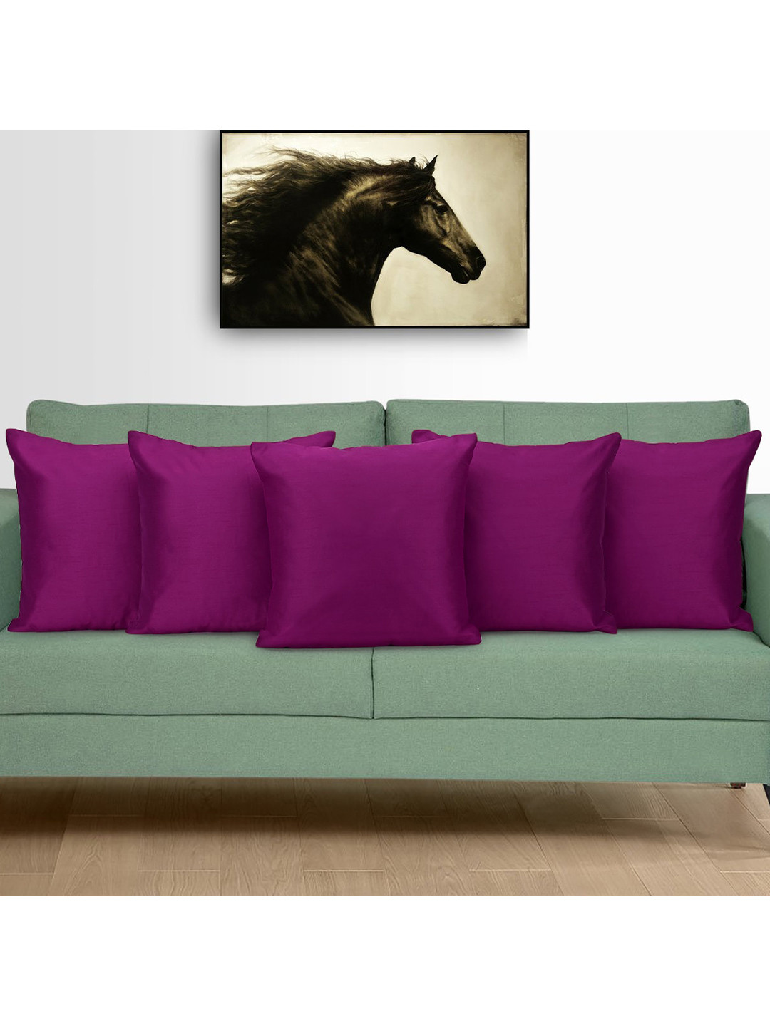 Creeva Purple Silk Washable 5 Piece Square Cushion Covers -16x16In