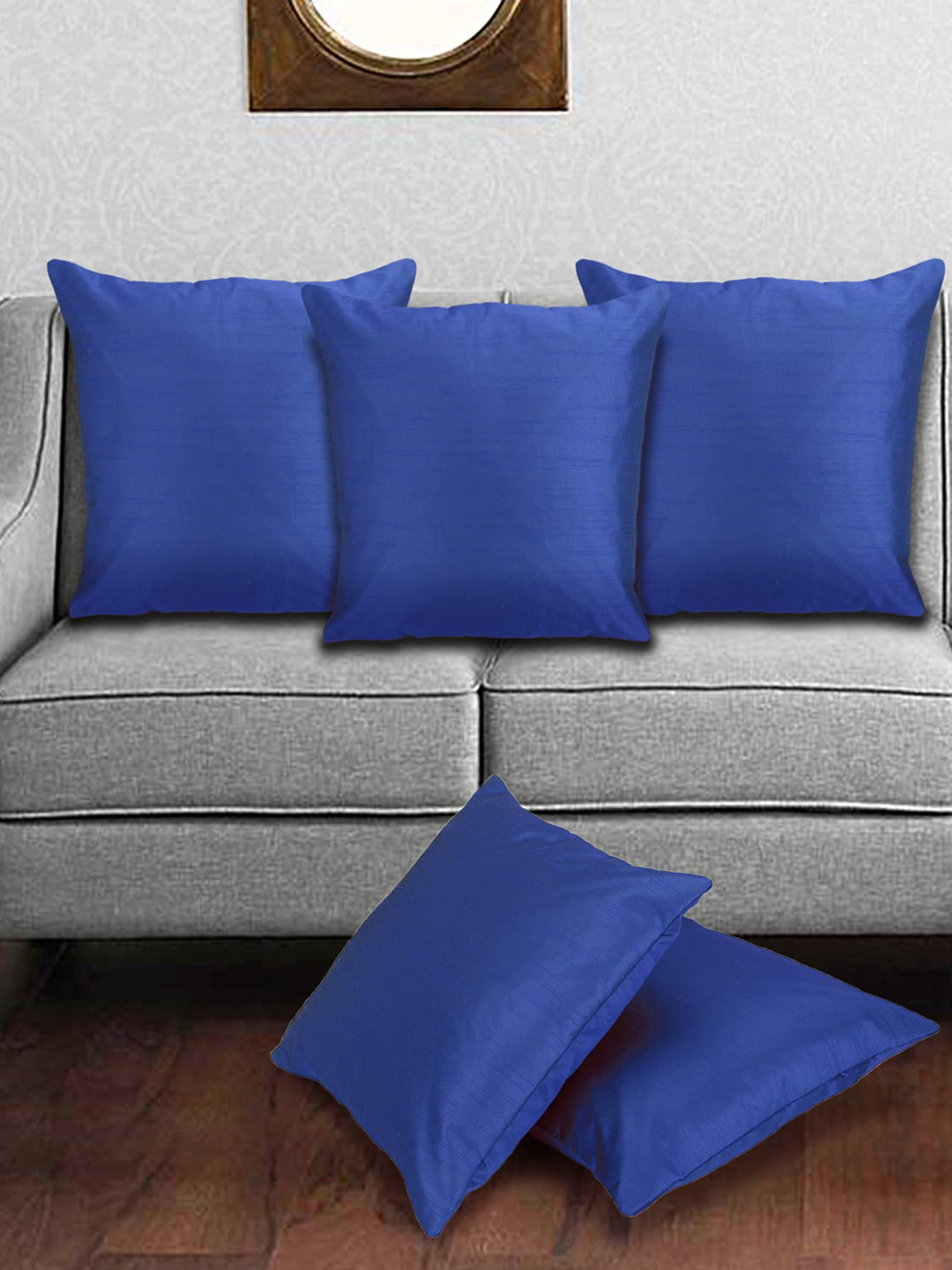 Creeva Blue Silk Durable 5 Piece Square Cushion Covers -16x16In
