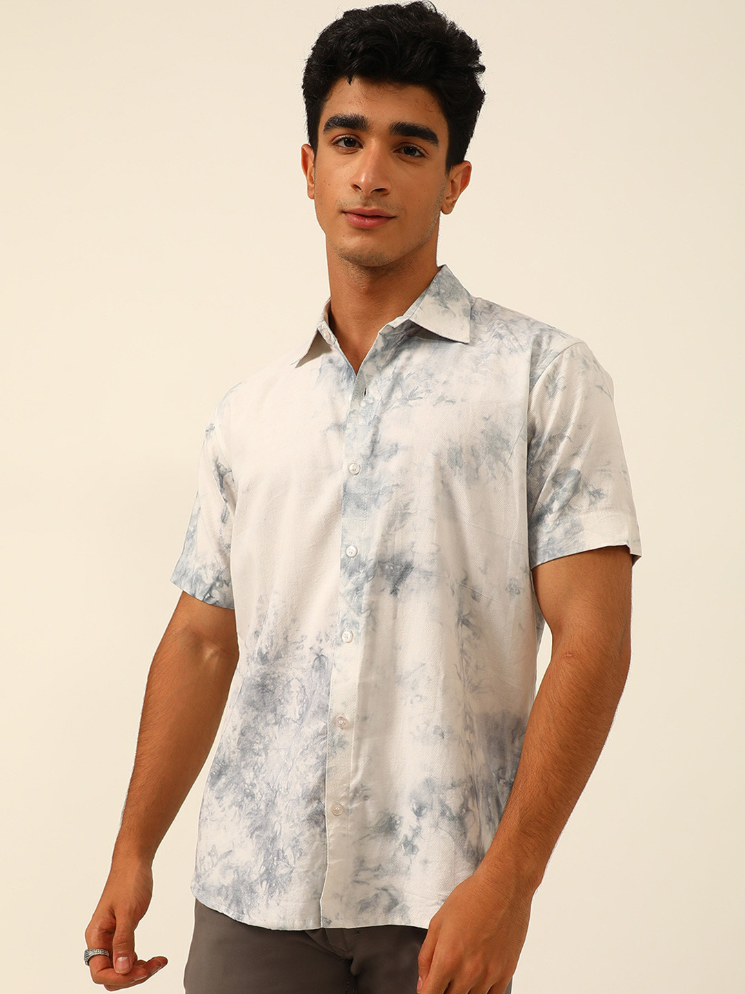 JAVINISHKA Classic Slim Fit Tie and Dye Twill Weave Casual Shirt