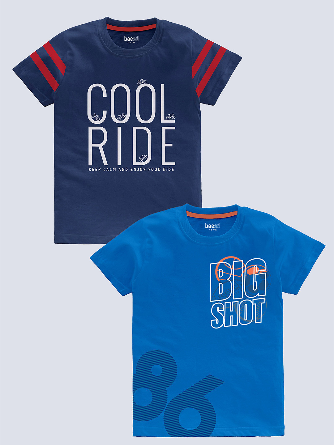 BAESD Boys Pack Of 2 Typography Printed Pure Cotton T-shirt