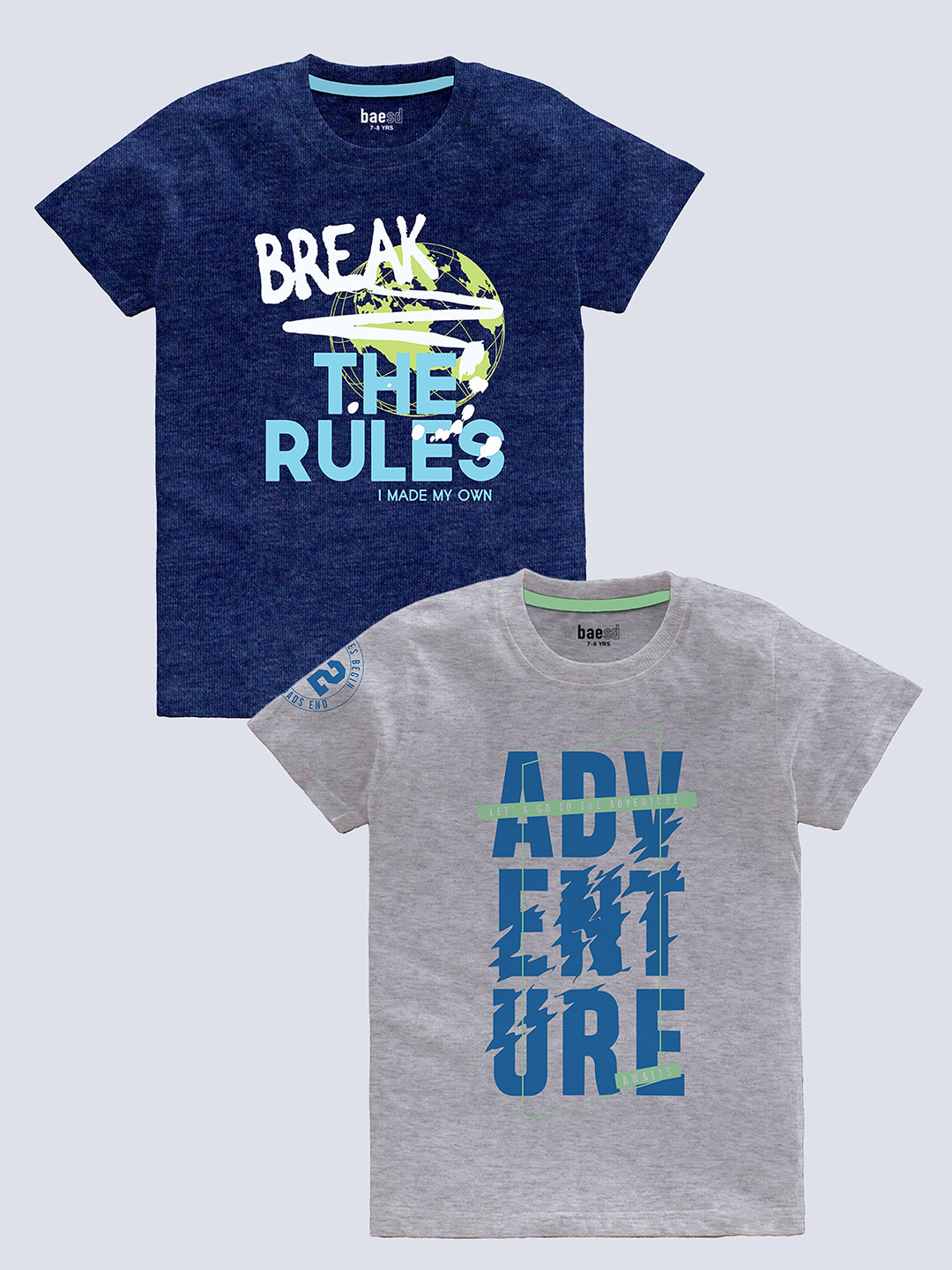 BAESD Boys Pack of 2 Typography Printed Round Neck Short Sleeves Pure Cotton T-shirt