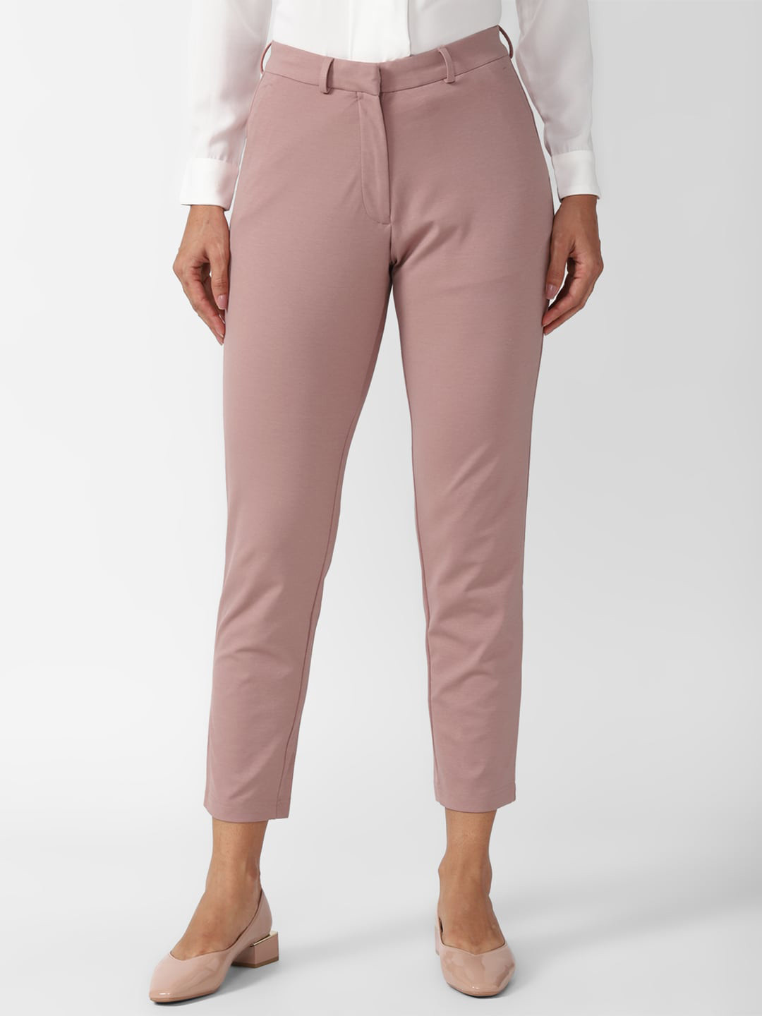 Van Heusen Woman Plain Flat-Front Cropped Formal Trousers