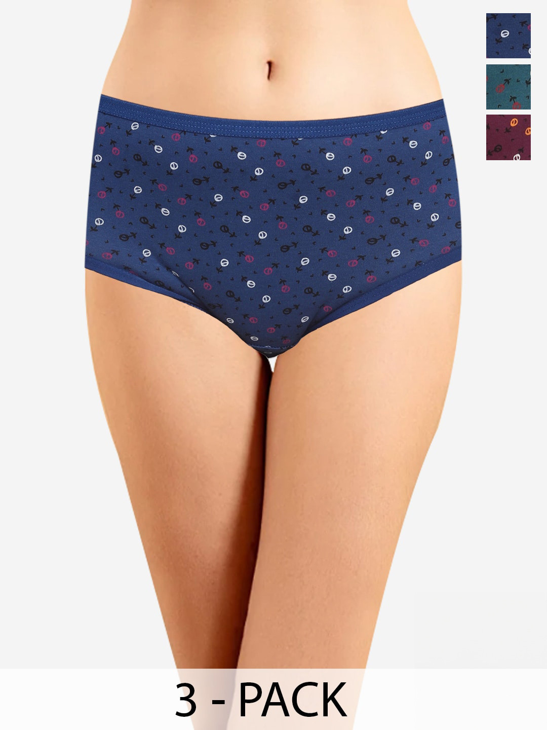 In Care Pack of 3 Conversational Printed Mid-Rise Cotton Hipster Briefs ICOE-036_M