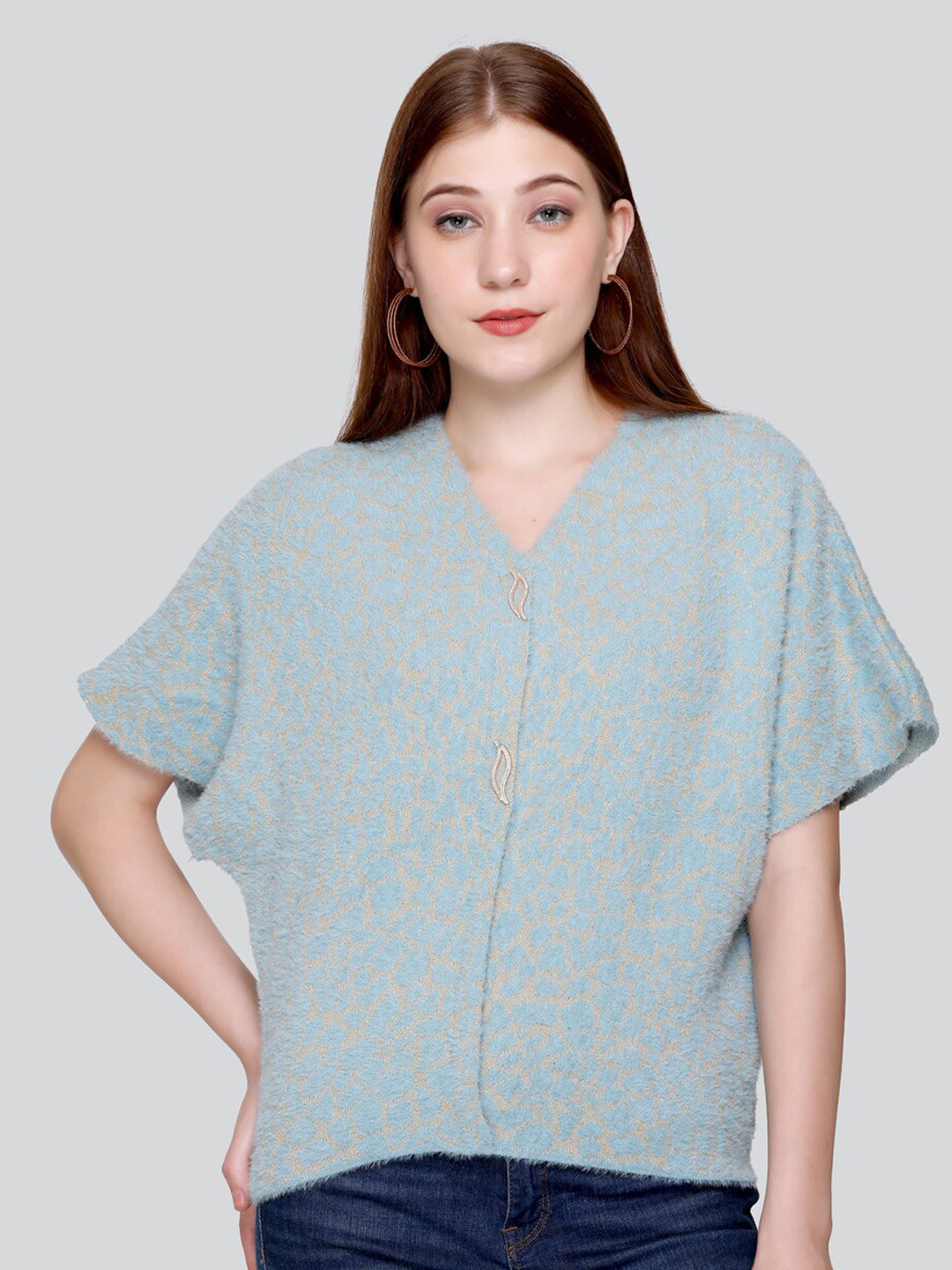 Elthia Self Design Kimono Sleeves Woolen Top