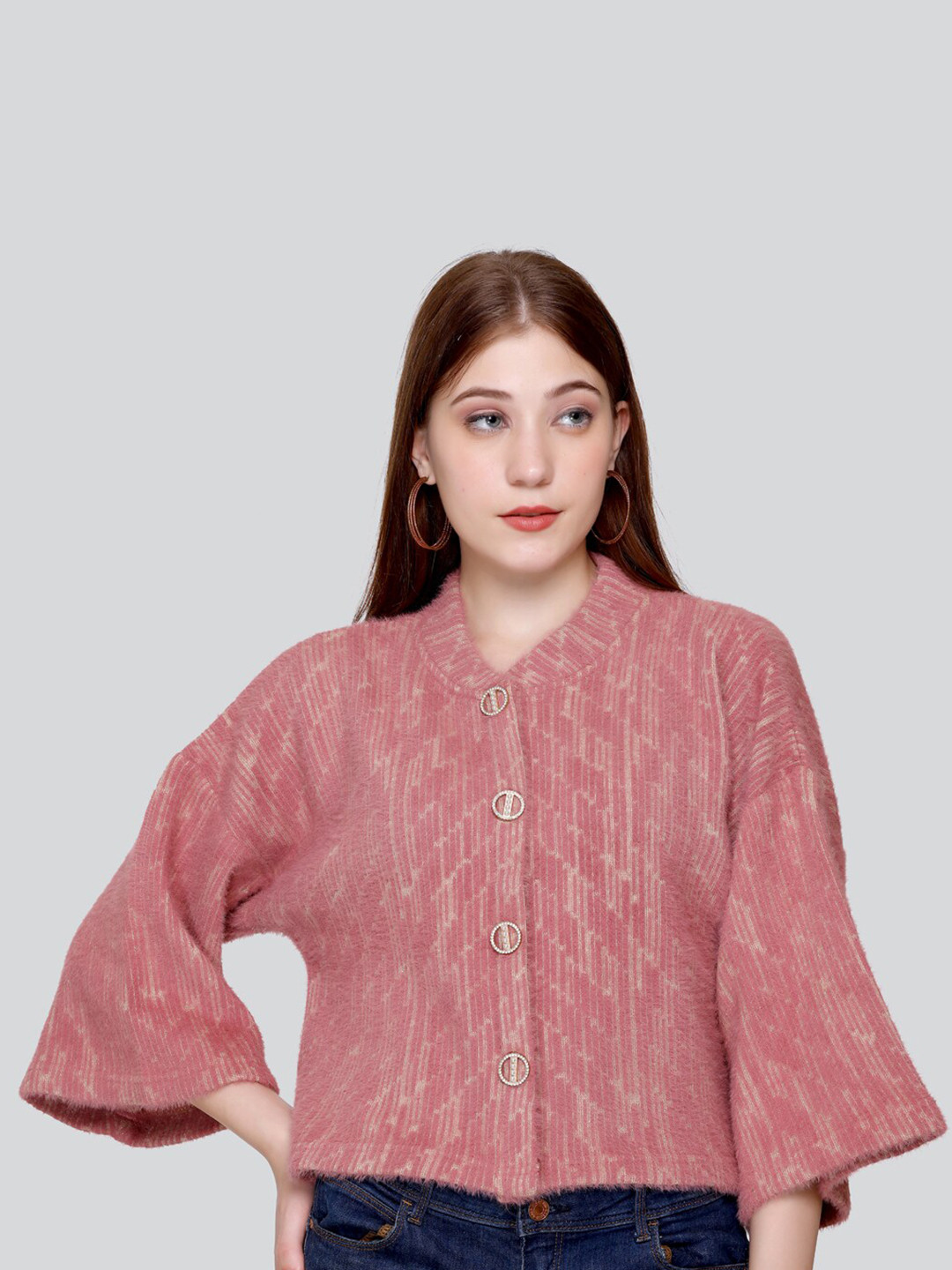 Elthia Self Design Woollen Velvet Shirt Style Top