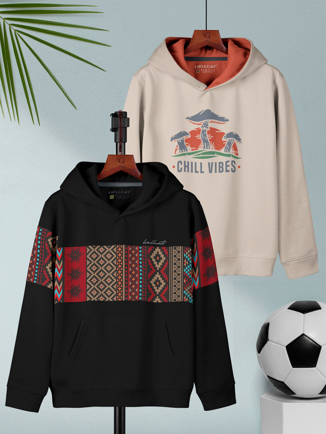 HELLCAT Boys Pack Of 2 Tribal Printed Regular Fit Hooded Casual T-shirt