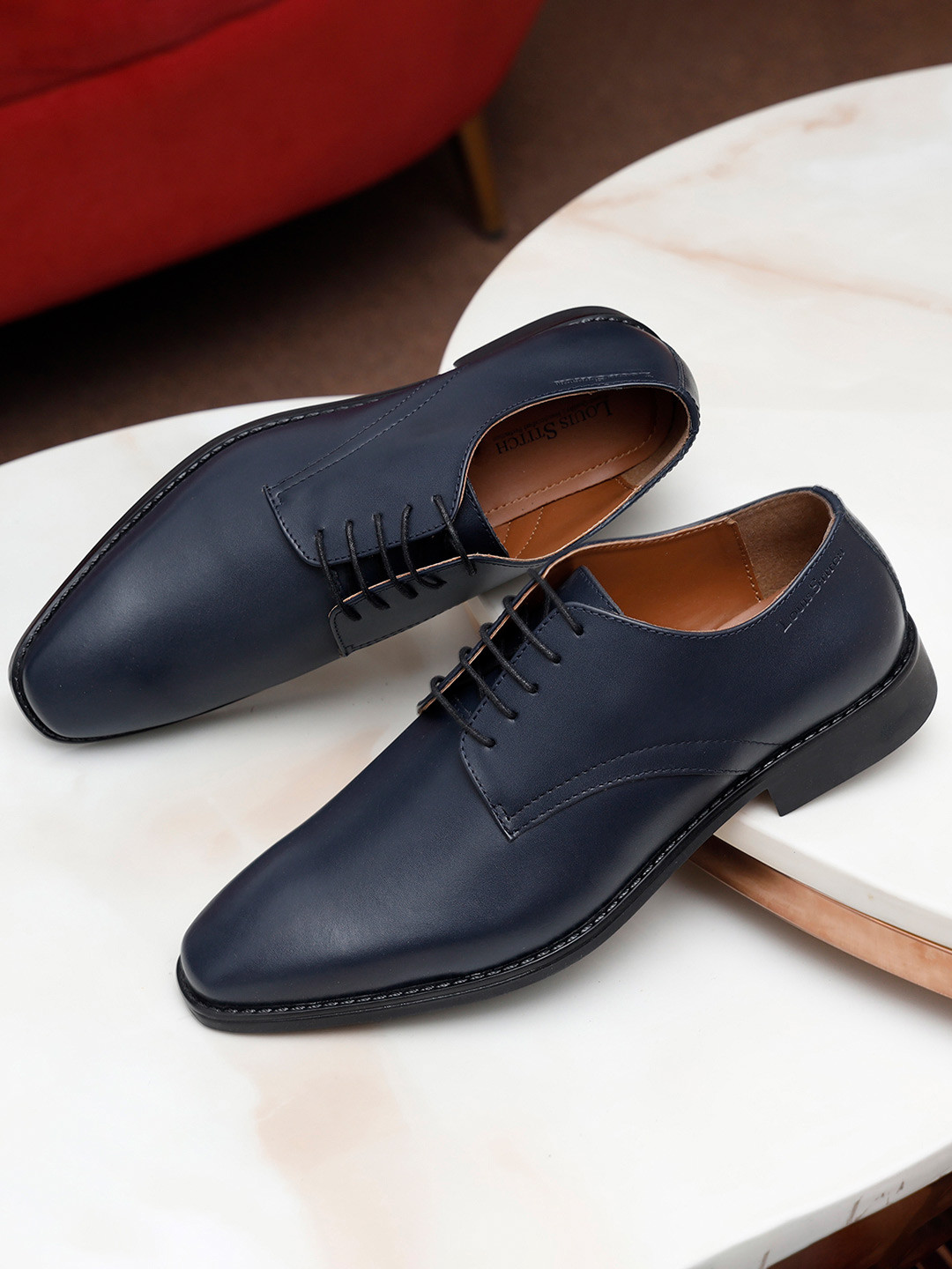 LOUIS STITCH Men Prussian Blue Premium Italian Leather Formal Derby Shoes