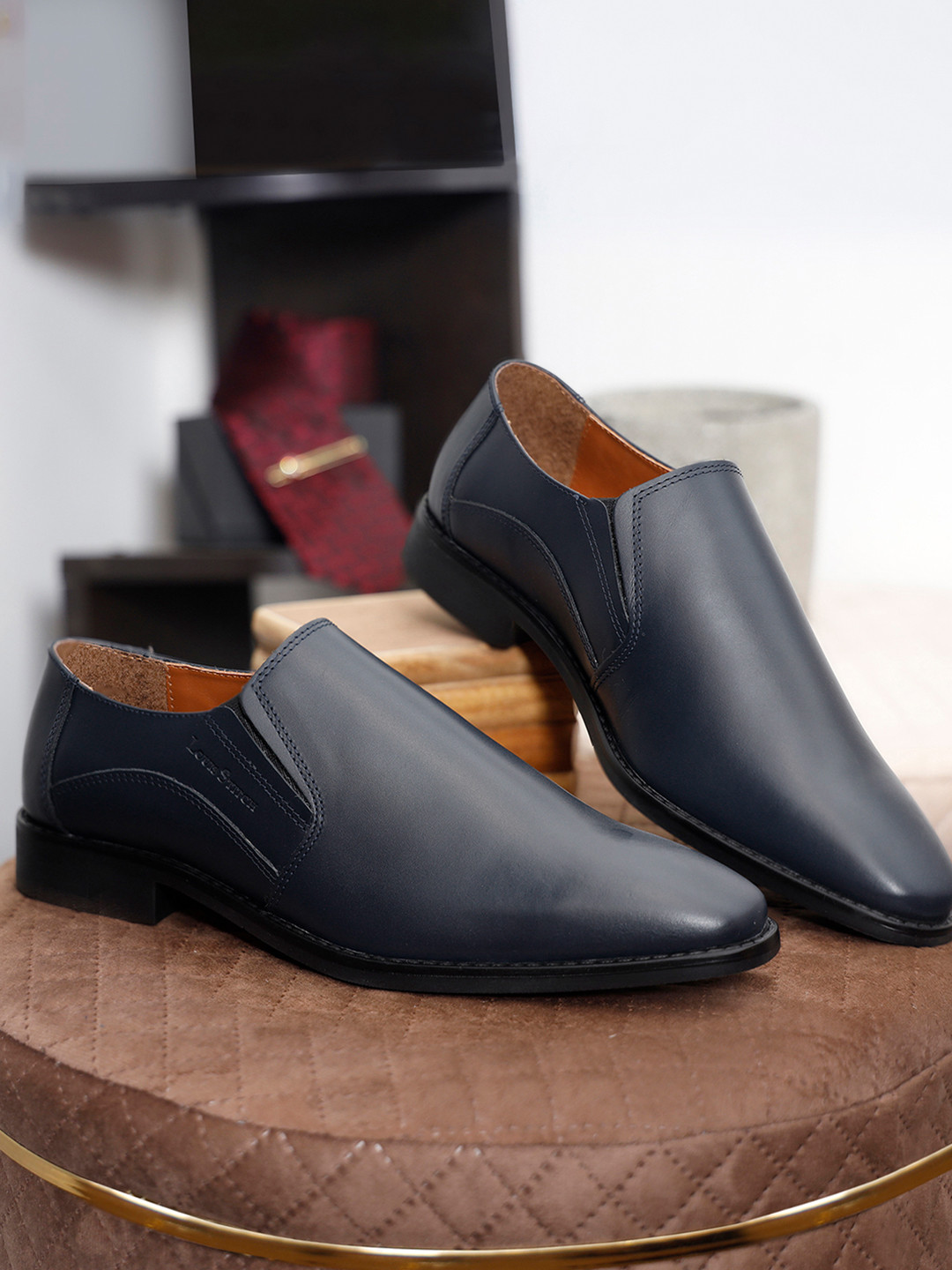 LOUIS STITCH Men Prussian Blue Premium Italian Leather Formal Slip-On Shoes