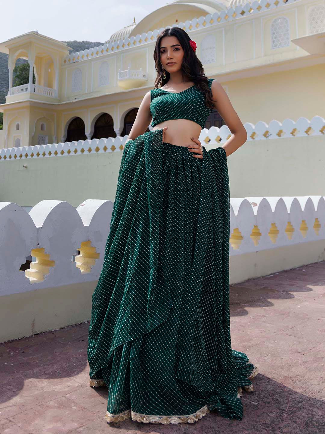 Ragavi Striped Ready To Wear Lehenga & Blouse With Dupatta