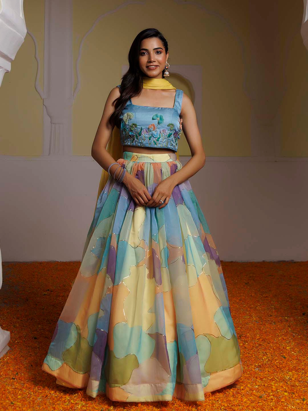 Ragavi Embellished Beads & Stones Ready To Wear Lehenga & Blouse With Dupatta