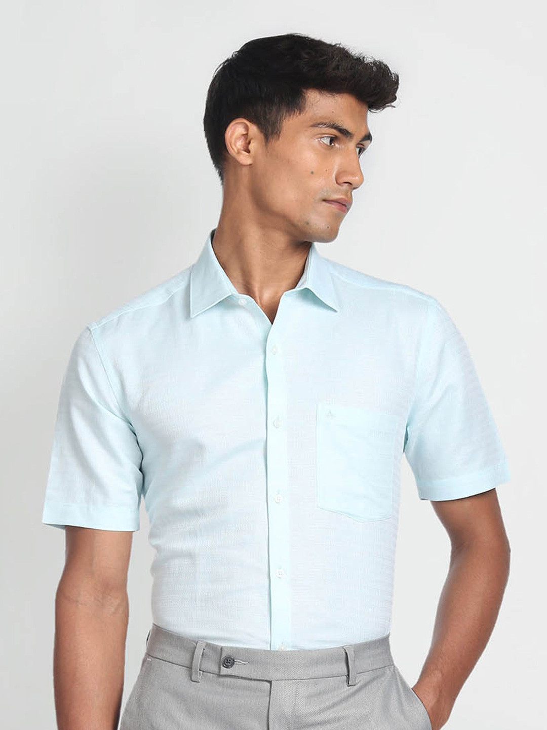 Arrow Geometric Self Design Cotton Linen Formal Shirt