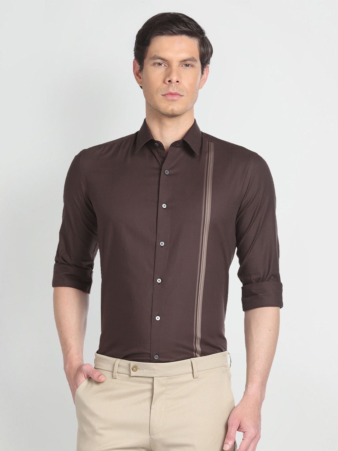 Arrow New York Slim Fit Twill Vertcial Striped Twill Formal Pure Cotton Shirt