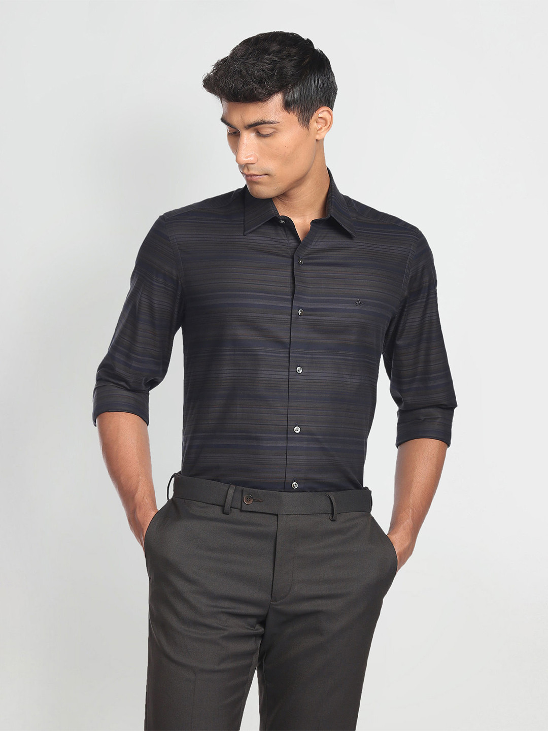 Arrow New York Striped Slim Fit Classic Cotton Formal Shirt