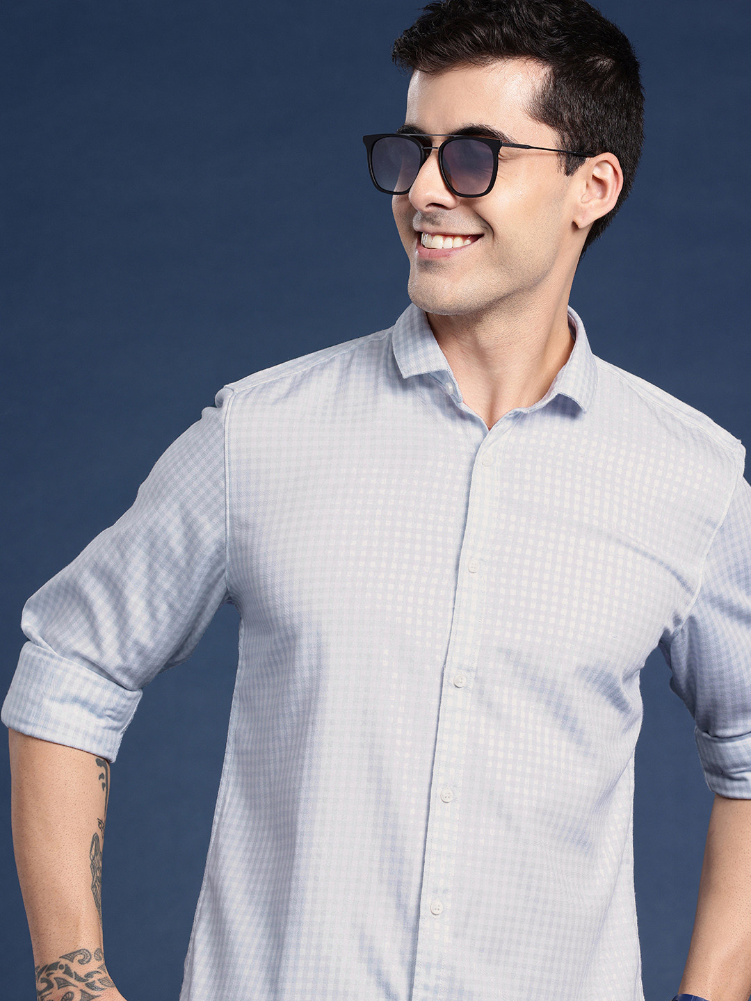 Mast & Harbour Men Gingham Checked Cotton Casual Shirt