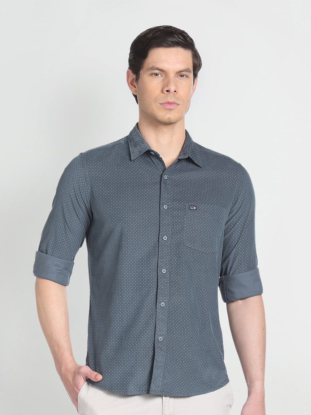 Arrow Sport Spread Collar Slim Fit Micro Printed Corduroy Casual Pure Cotton Shirt