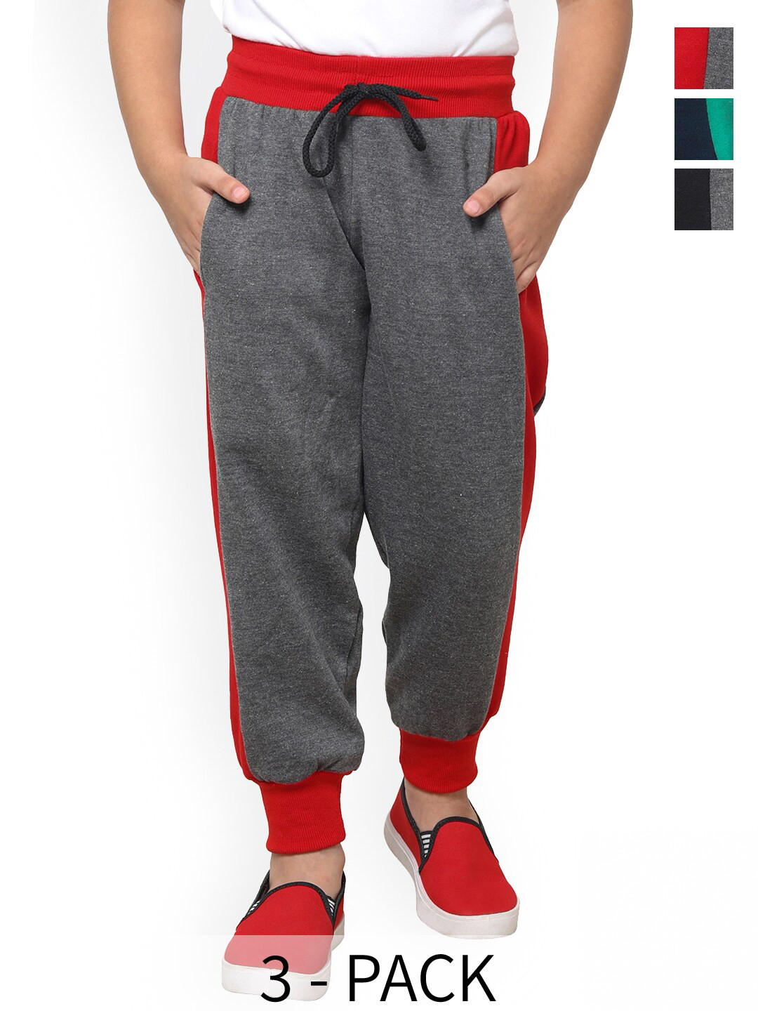 BAESD Boys Pack Of 3 Colourblocked Fleece Mid-Rise Joggers