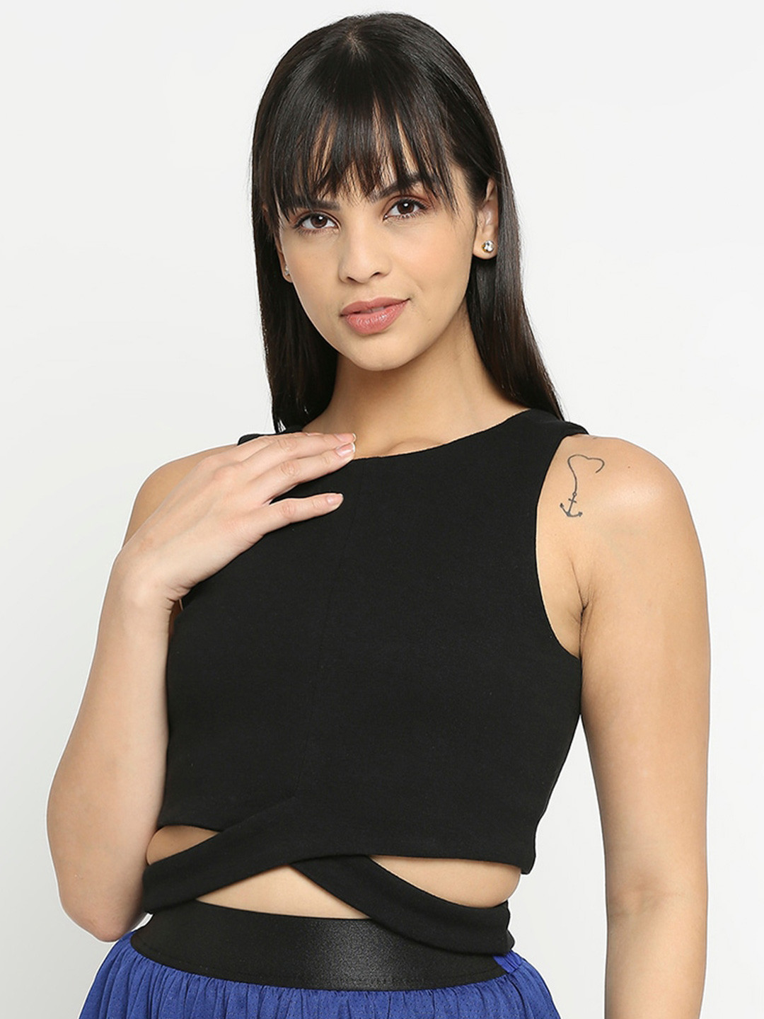 Being Human Round Neck Cut Out Fitted Crop Top