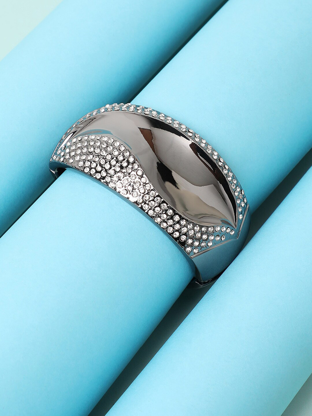 SOHI Women Silver-Plated Studded Cuff Bracelet