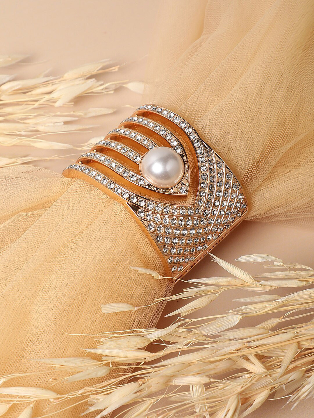 SOHI Gold Plated Arrowhead Stone Studded Cuff Bracelet