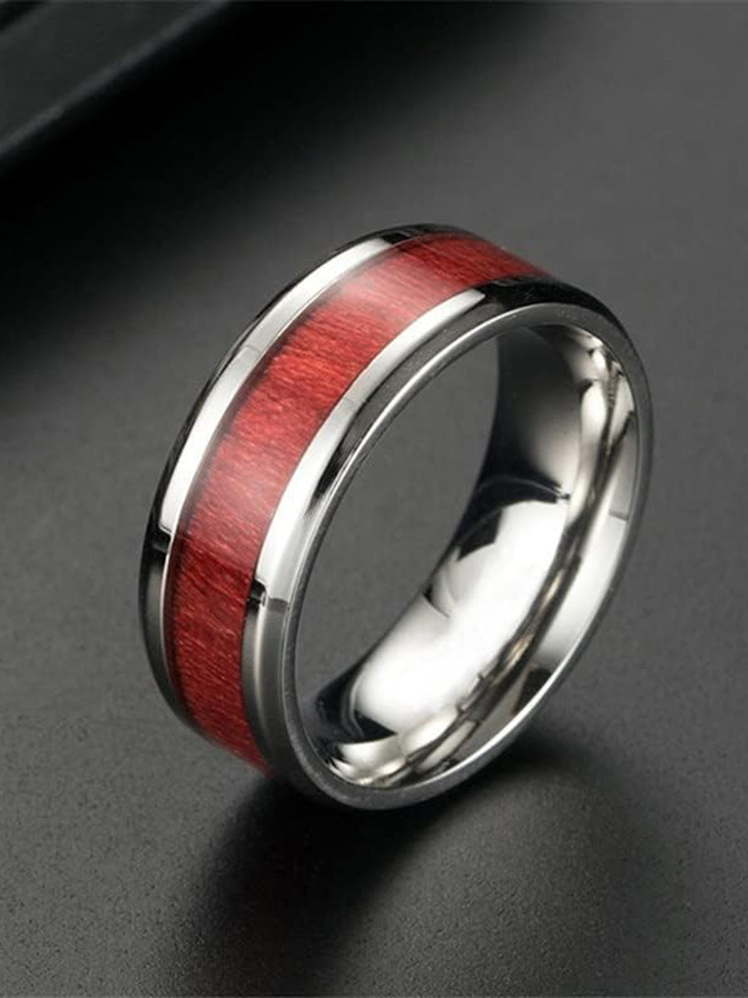 VIEN Men Silver-Plated Wood Grain Style Finger Ring
