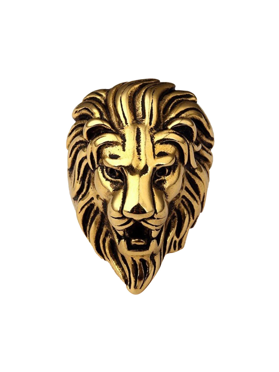 VIEN Gold-Plated Lion Head Shaped Stainless Steel Finger Ring