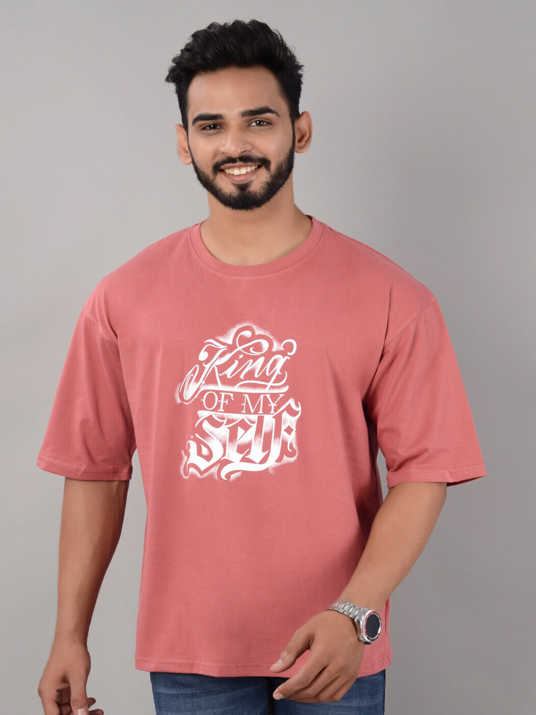 VILLAIN Typography Printed Round Neck Drop Shoulder Cotton Bio Finish T-shirt