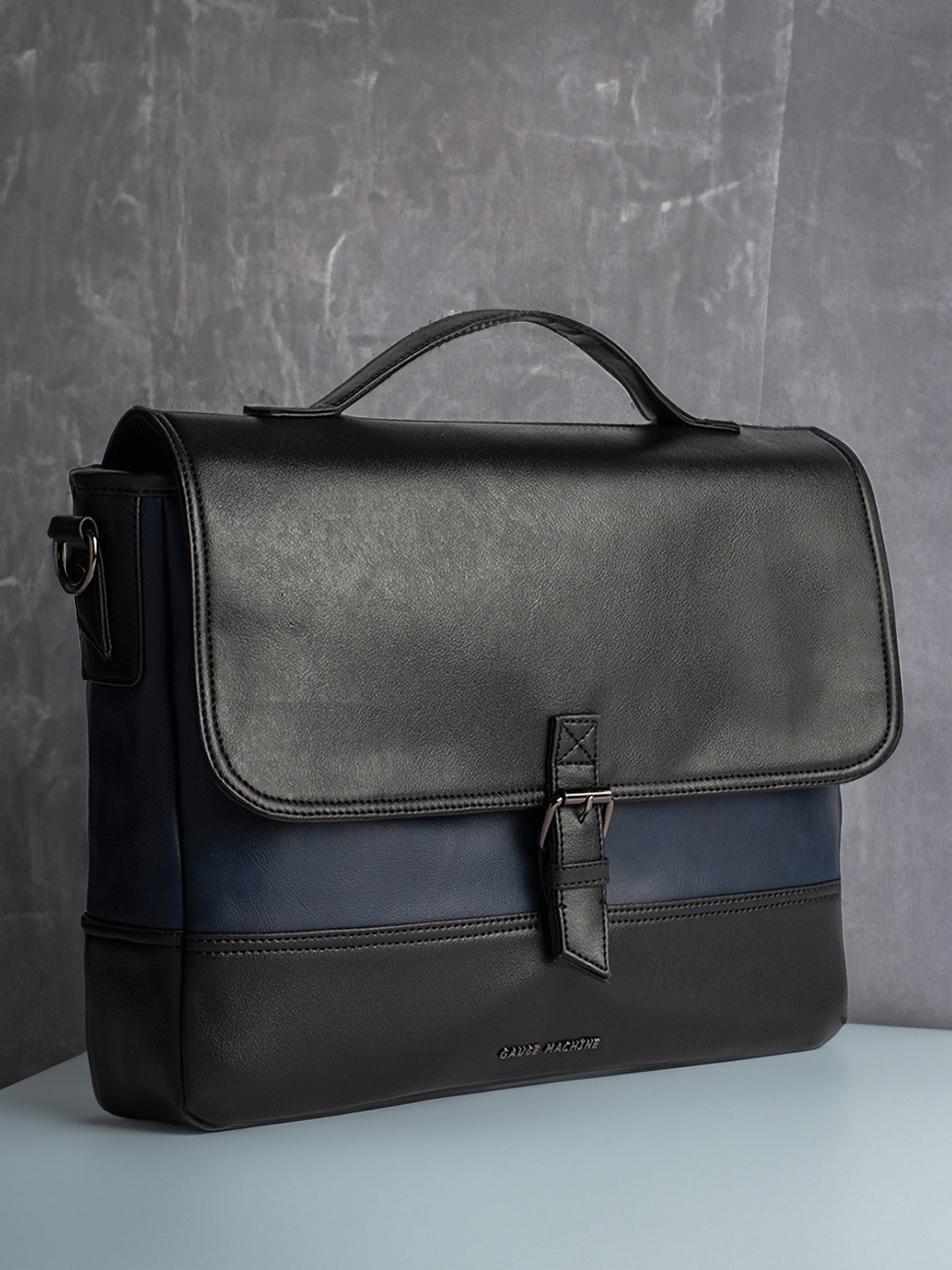 Gauge Machine Solid Structured Detachable Strap Laptop Bag - 16 Inches