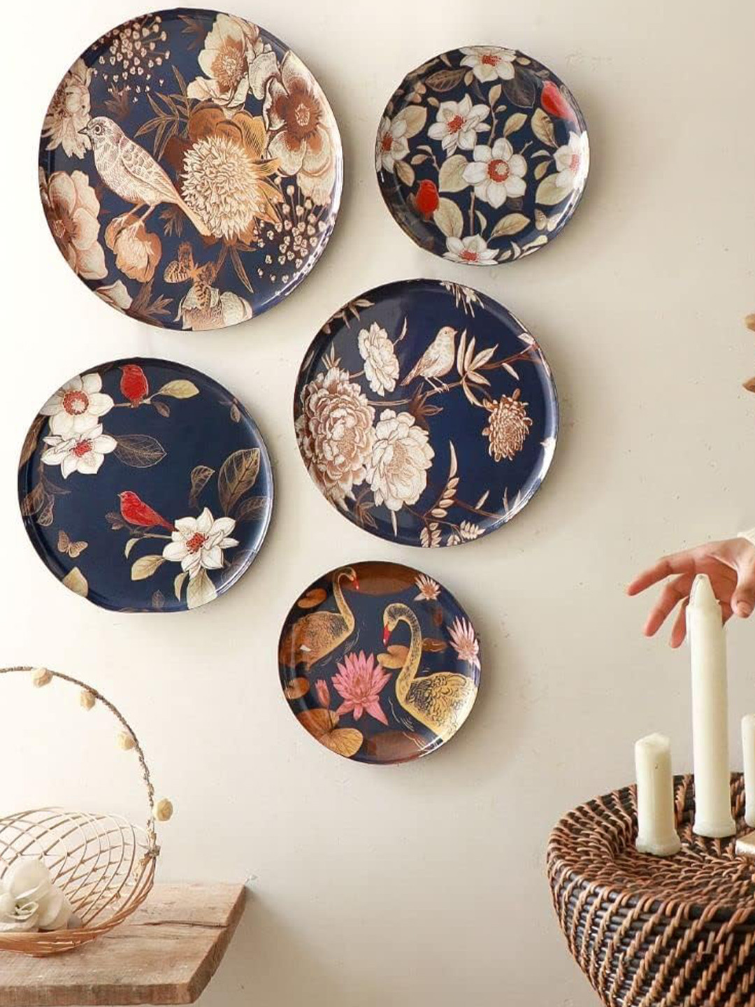 RITUALISTIC  Set of 5  Oriental Blooms Wall Plates for Home & Wall Decor