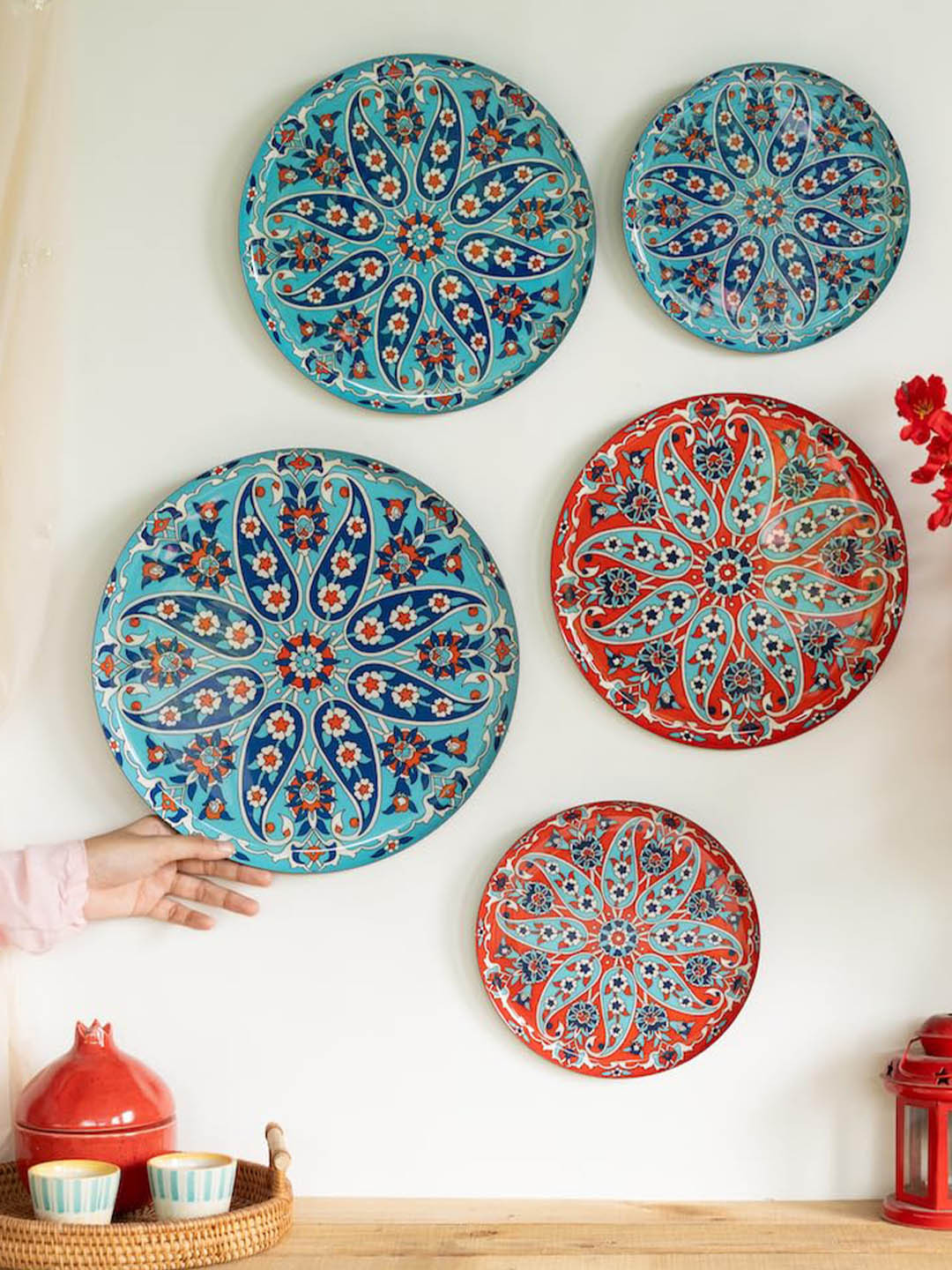 Ritualistic Metal Ethnic Motifs Glossy Hanging Hall 5Pcs Wall Plates-10In