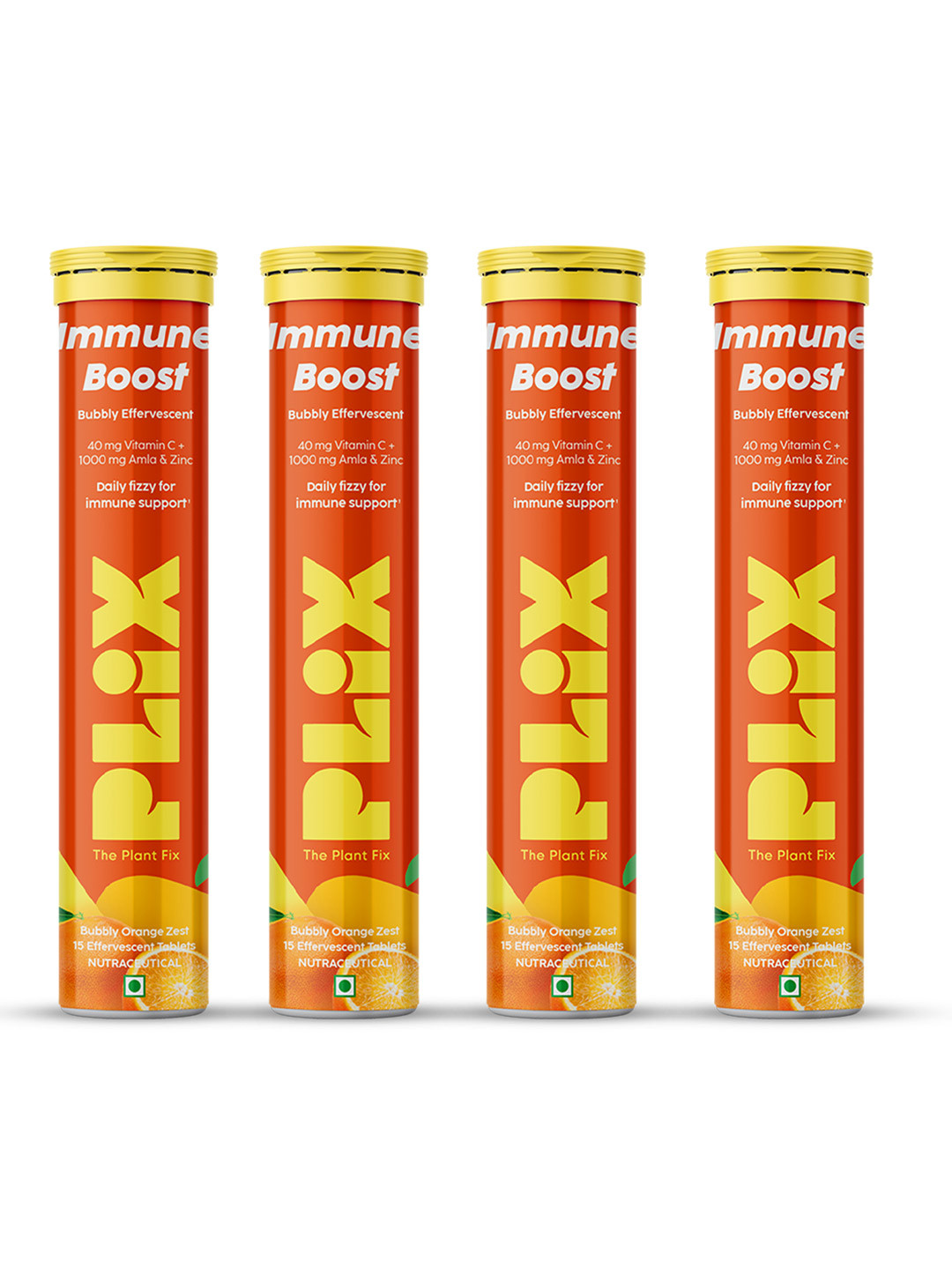 PLIX THE PLANT FIX Set Of 4 Vitamin C Amla & Zinc Immunity Booster - 15 Fizzy Tablets each