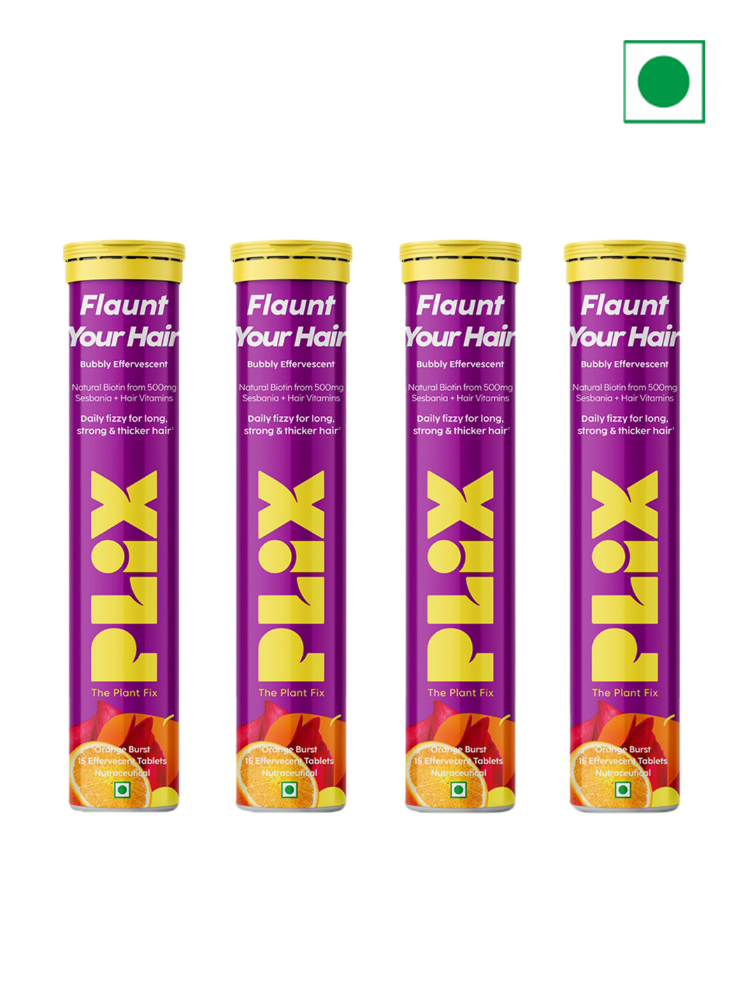 PLIX THE PLANT FIX 4Pcs Flaunt Your Hair Tablets-Orange Burst-15 Effervescent Tablets each
