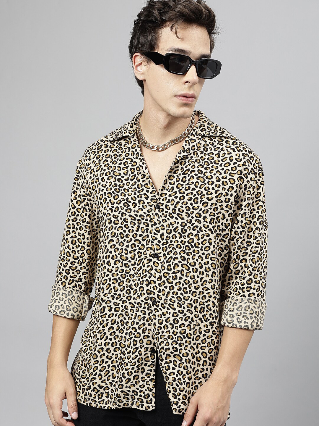 Hancock Standard Animal Printed Cuban Collar Casual Shirt