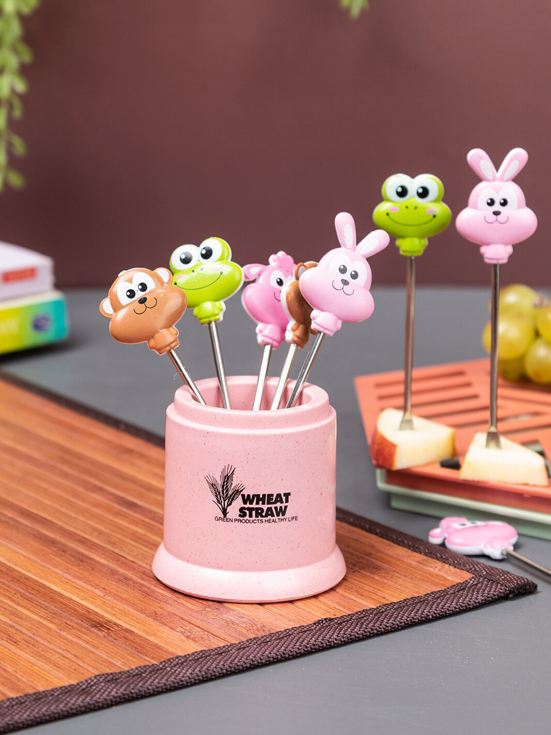 MARKET99 7-Pcs Pink Fruit Fork Set