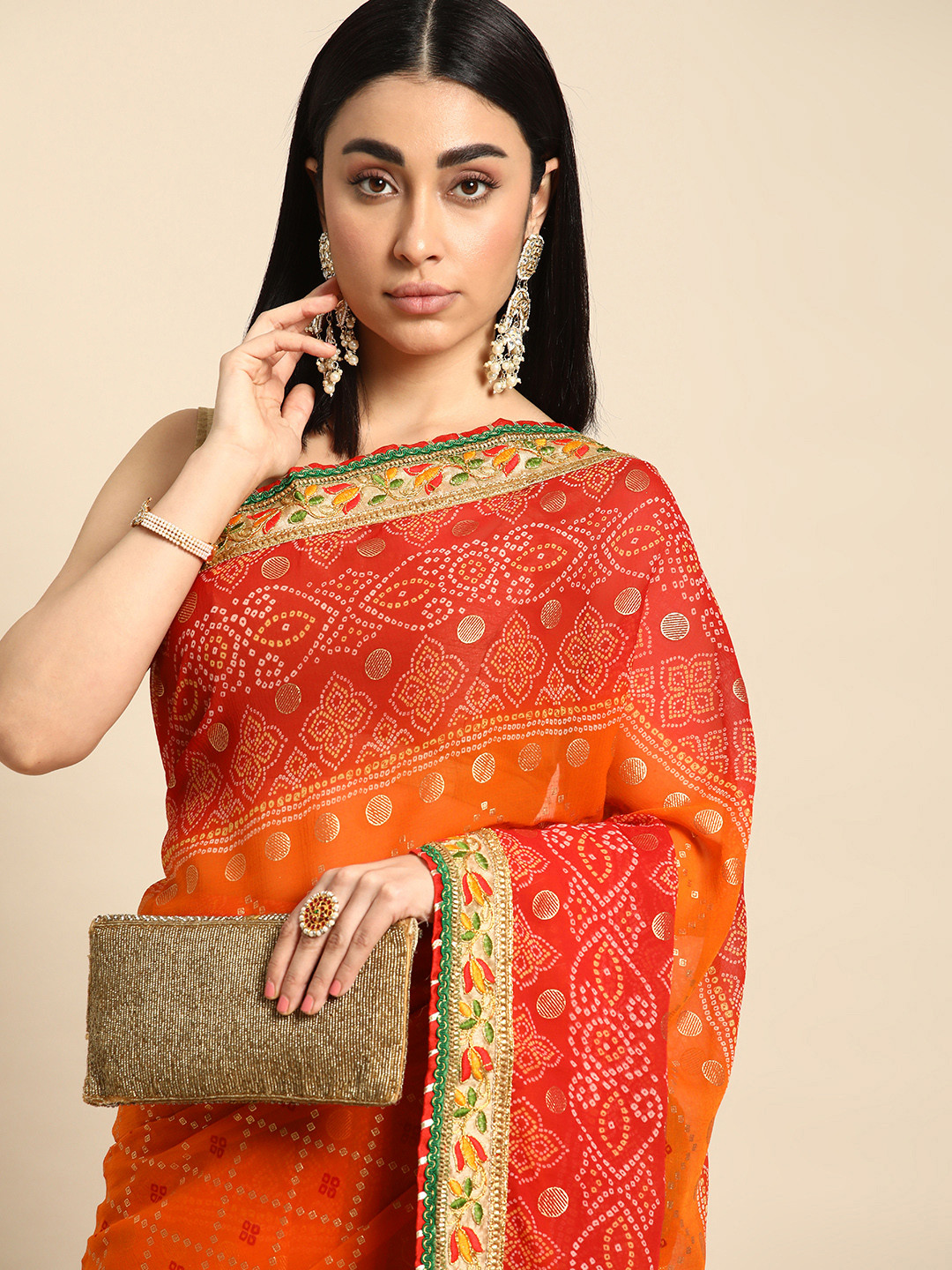 Mitera Gotta Patti Poly Georgette Bandhani Saree