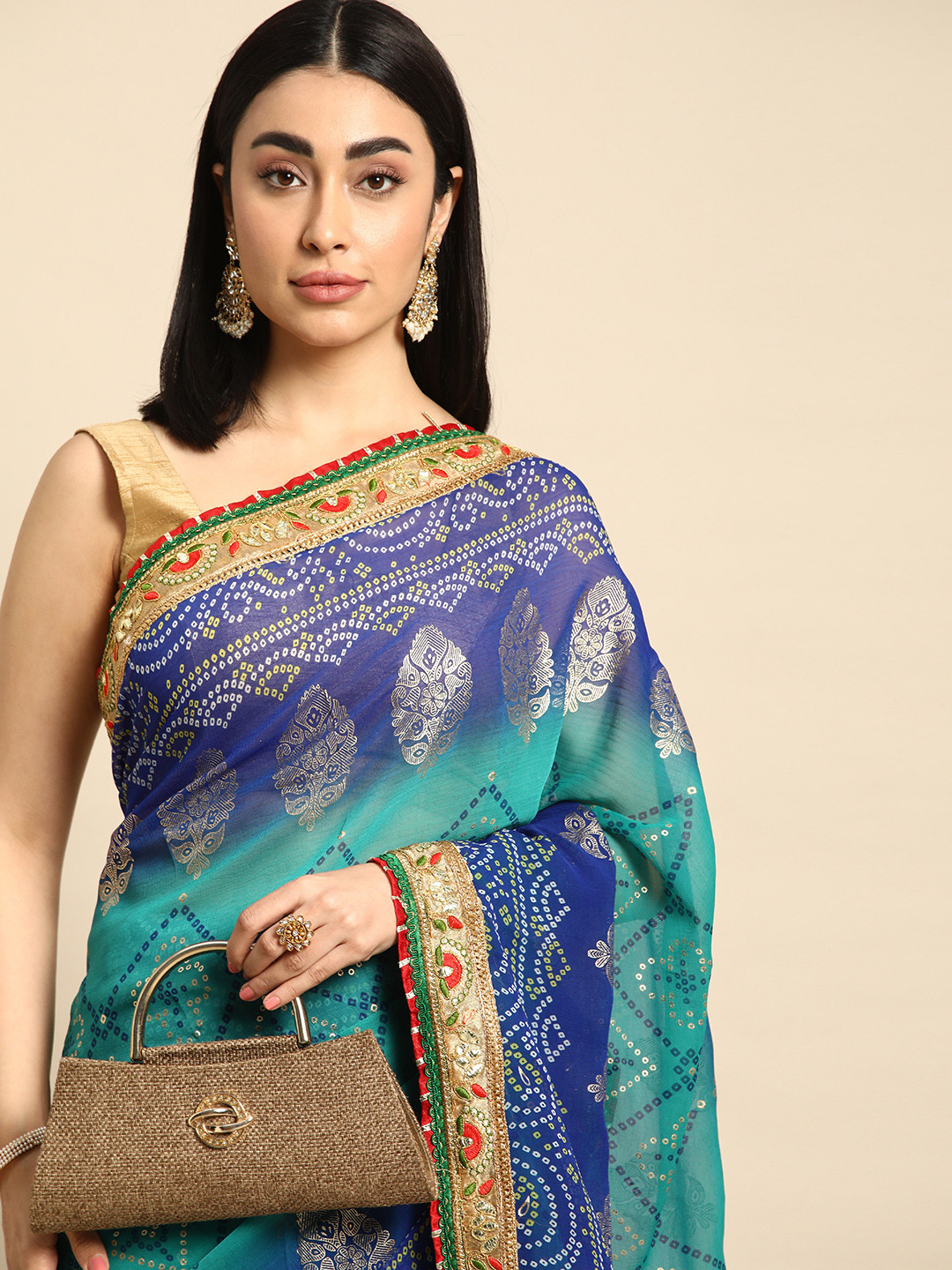 Mitera Gotta Patti Poly Georgette Bandhani Saree