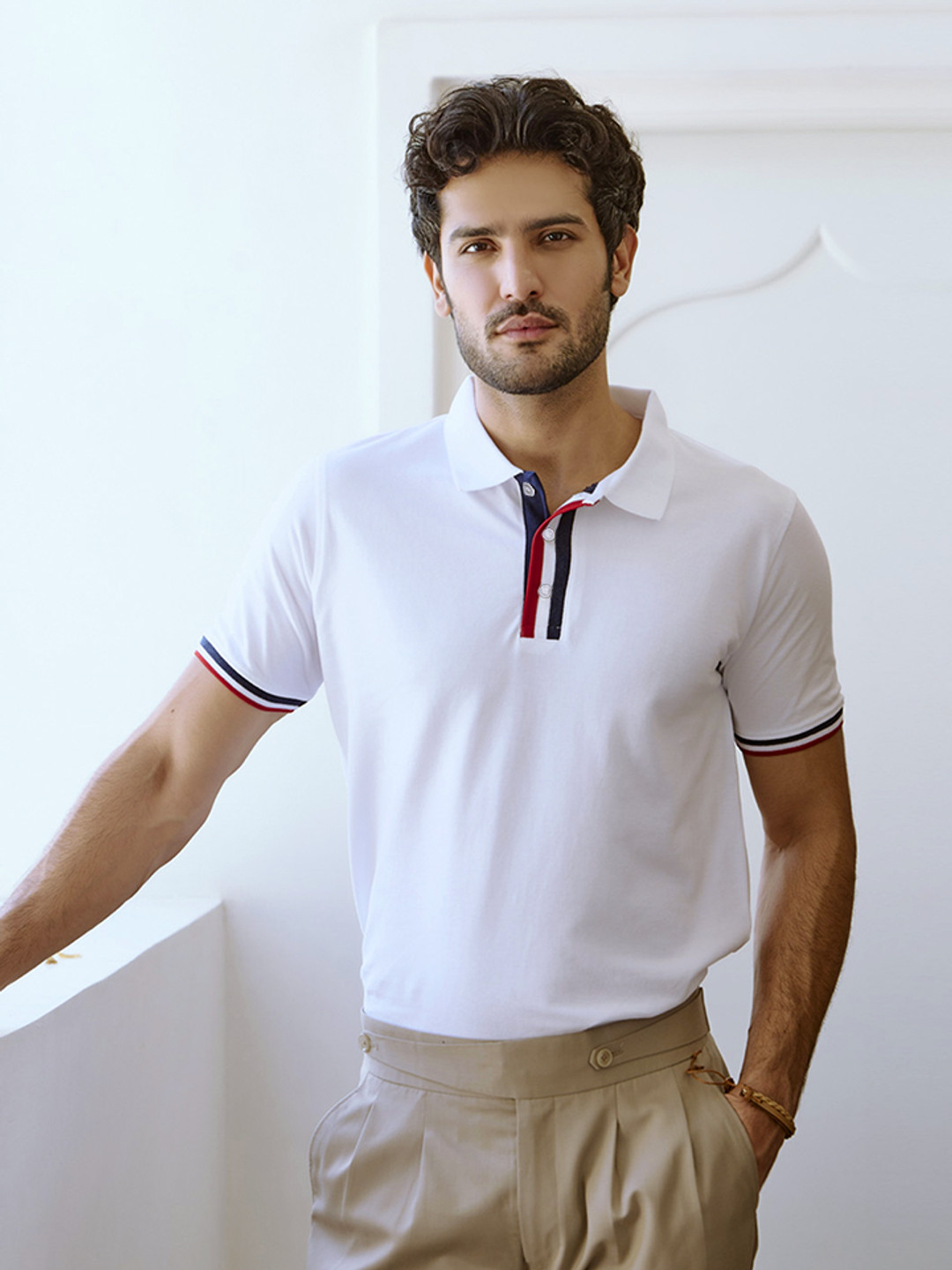KINGDOM OF WHITE Polo Collar Short Sleeve Pure Cotton Regular T-shirt