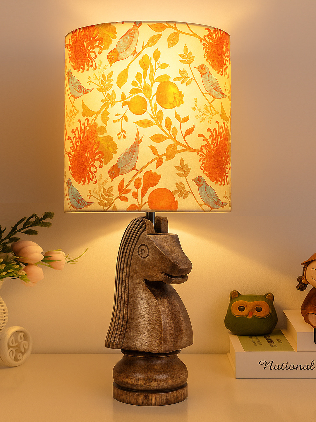 Homesake Red & Brown Rustic Wood Base Fabric Shade Traditional Table Lamp