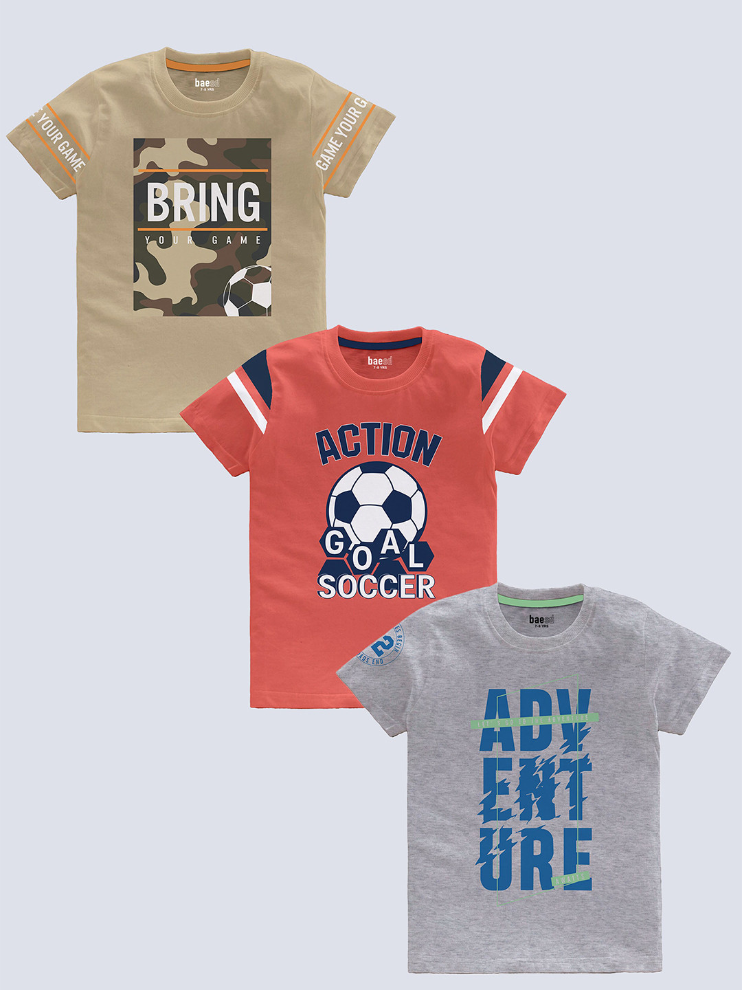 BAESD Boys Pack Of 3 Typography Printed Pure Cotton Casual T-shirt